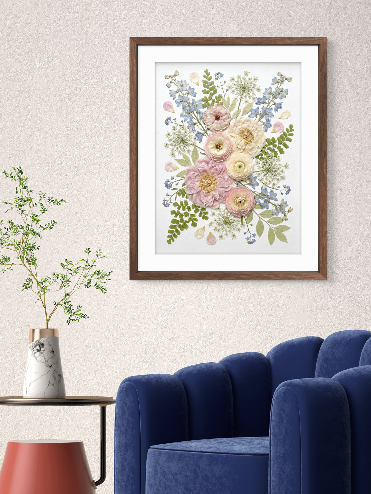 Blüten in Rosa und Blau