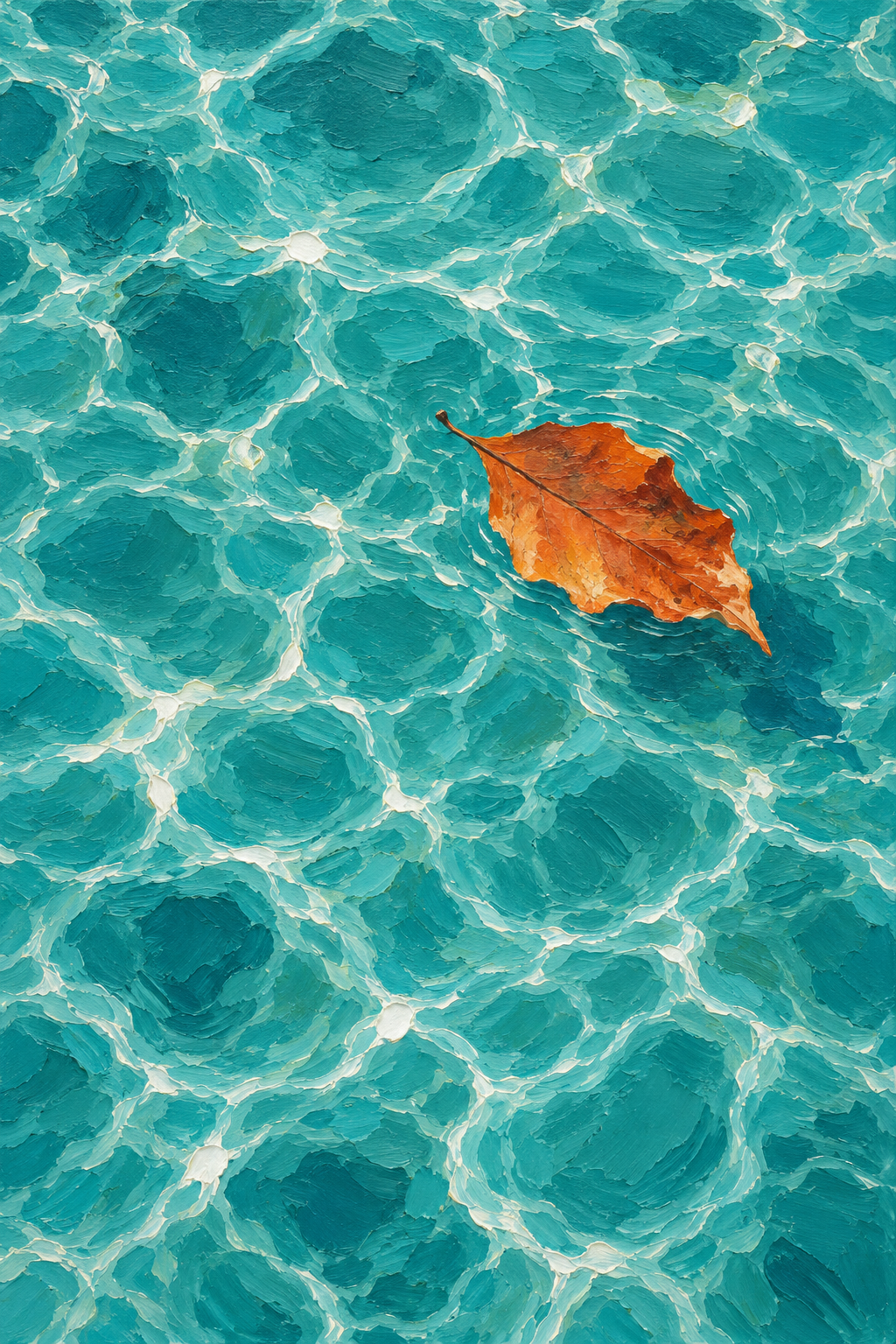 Amber Leaf on Turquoise Water