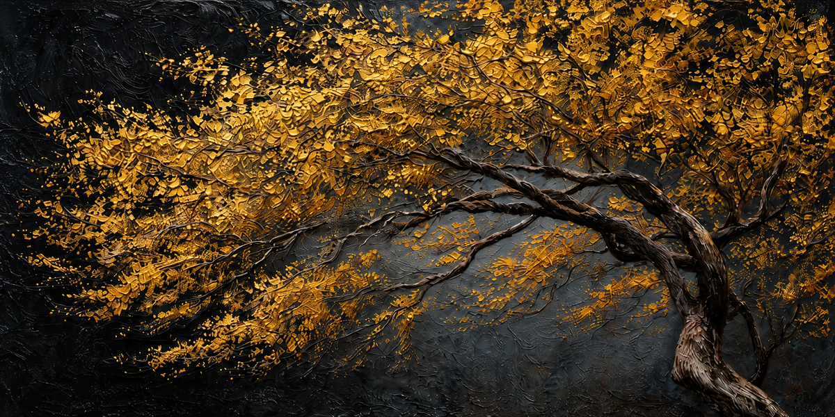 Golden Blossom Tree on Charcoal