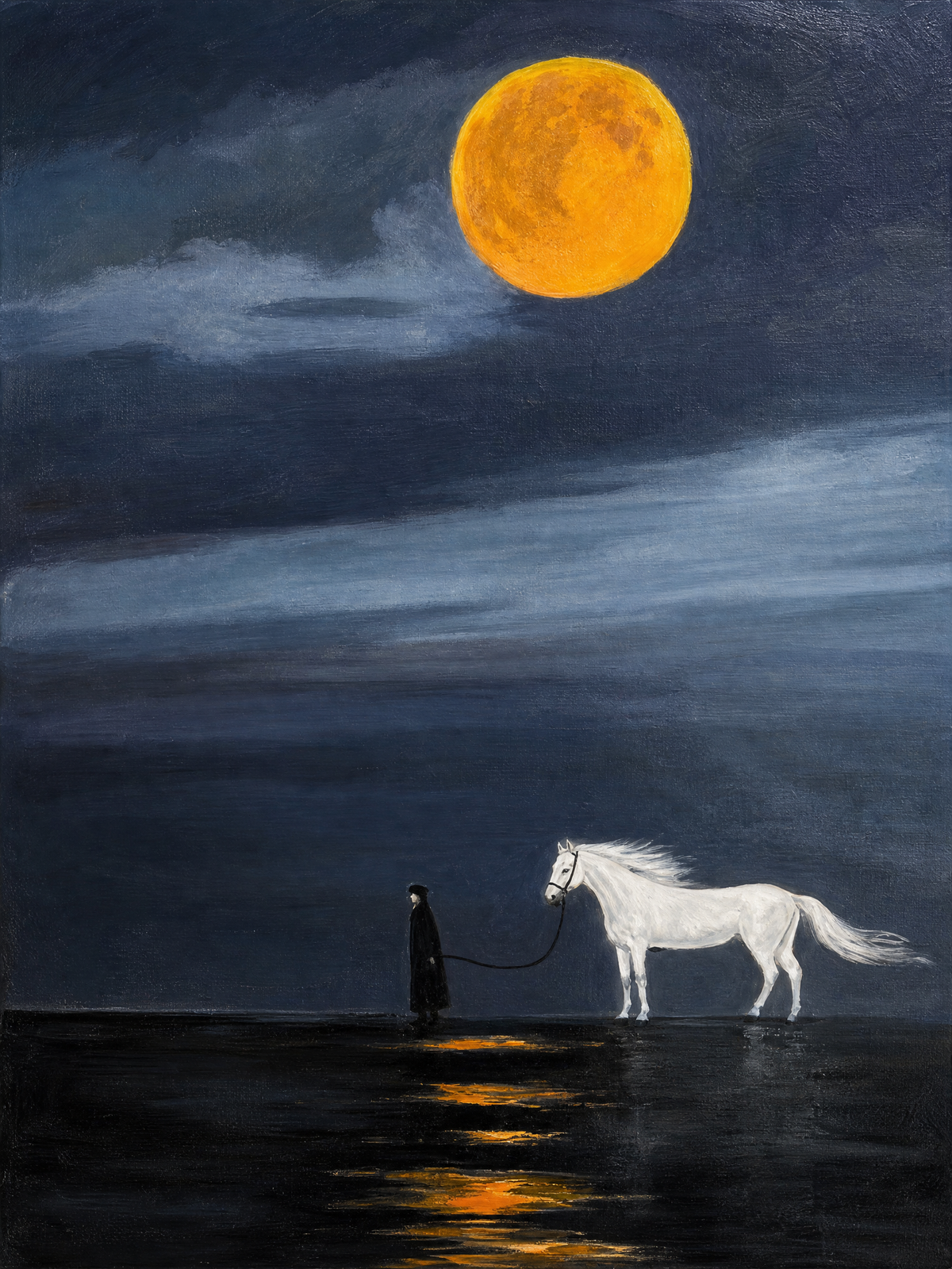 Leading the White Horse Under an Amber Moon