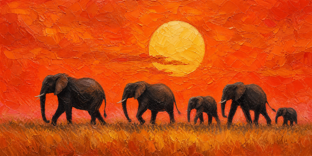Elephant Herd at Sunset