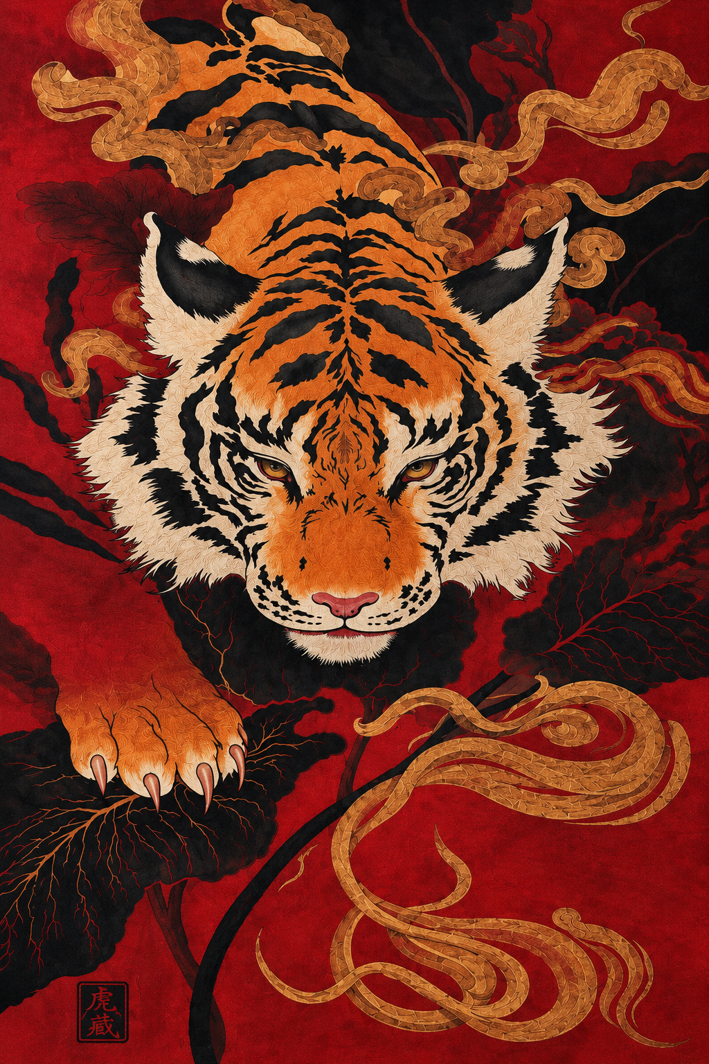 Crimson Guardian — Tiger and Golden Clouds