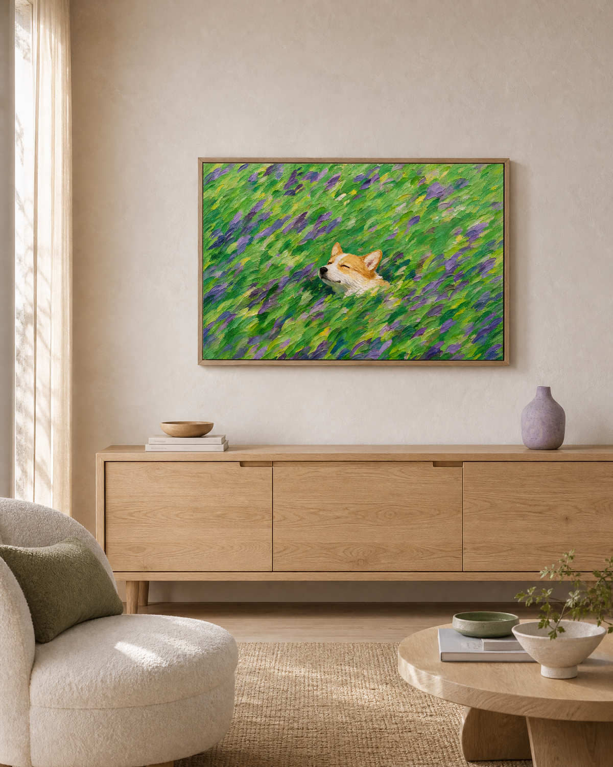 Corgi Resting in a Field of Lavender