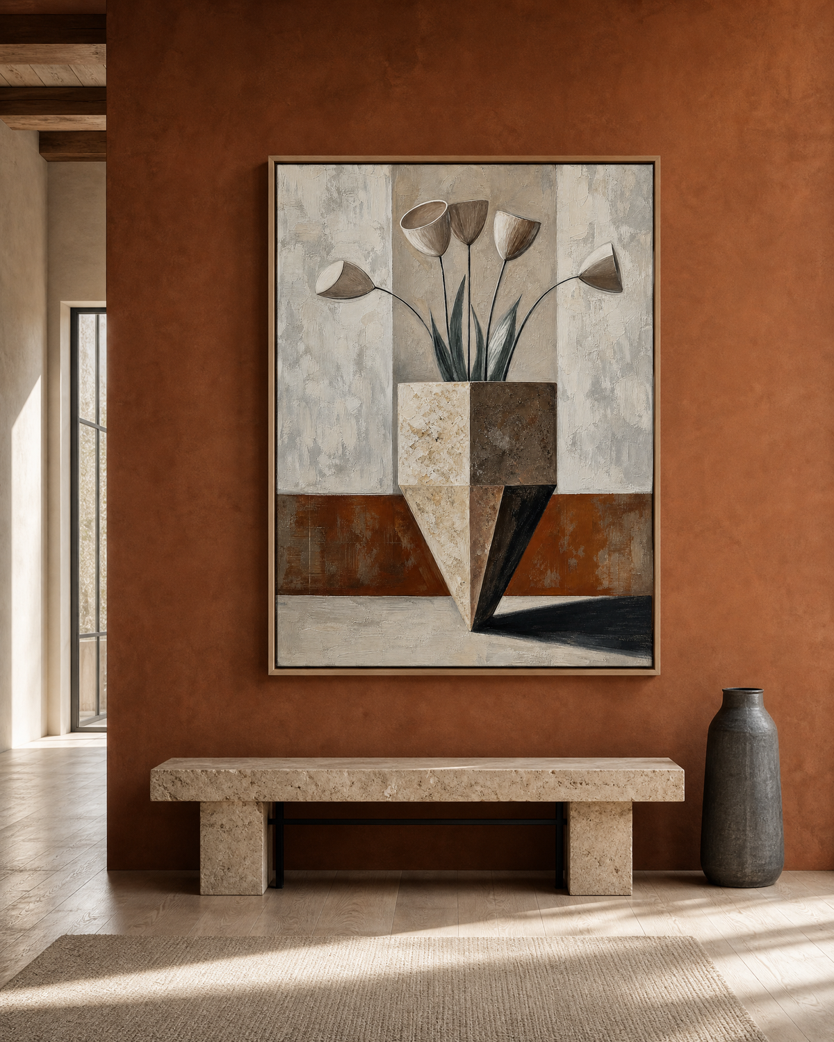 Tulips in Faceted Stone Vase