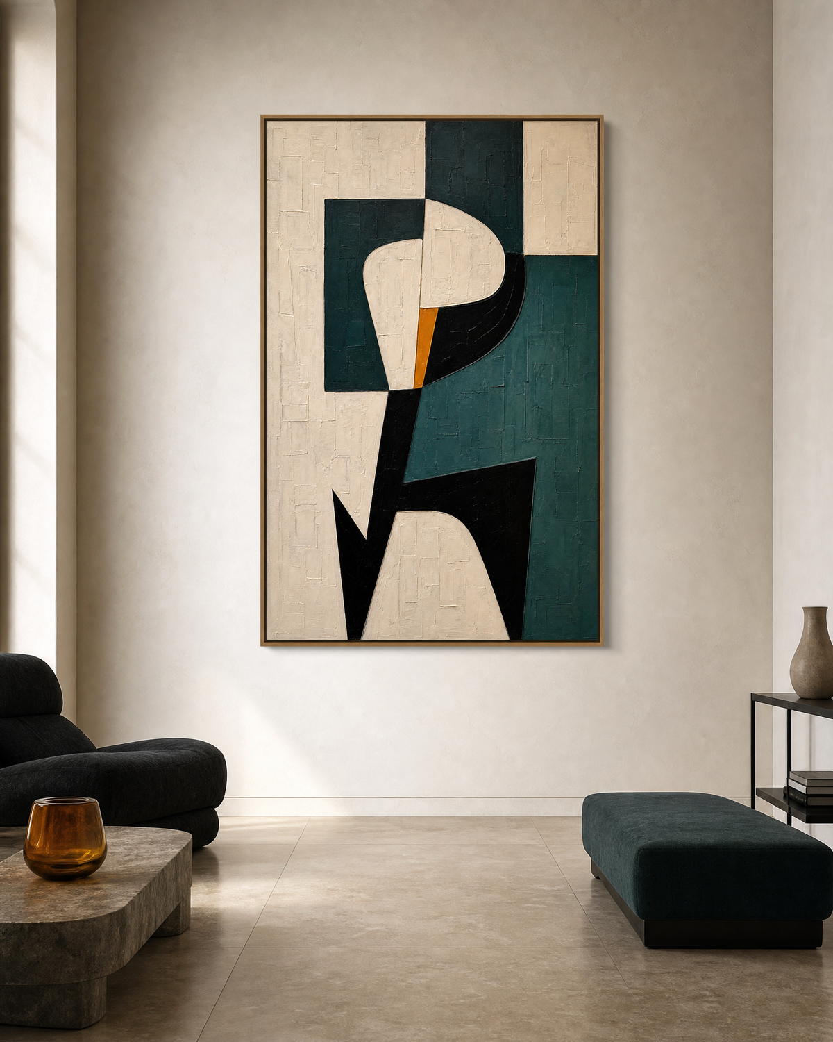 Teal and Ivory Abstract Form Study