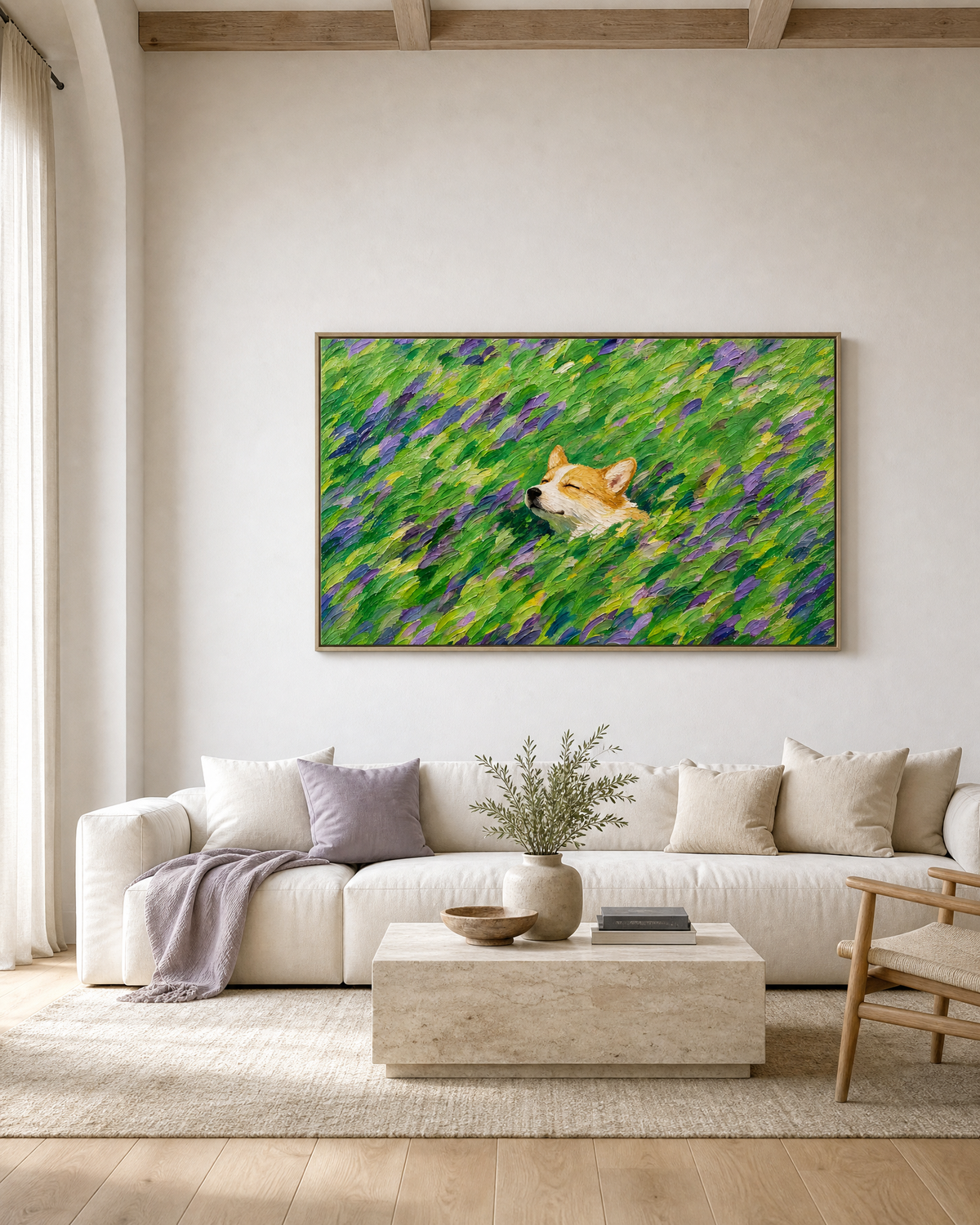Corgi Resting in a Field of Lavender