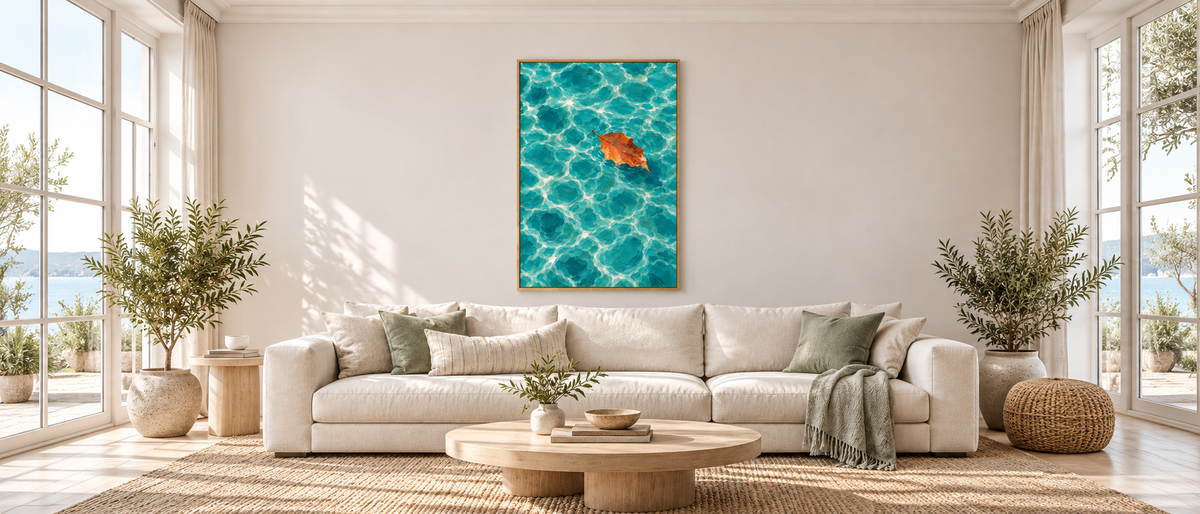 Amber Leaf on Turquoise Water