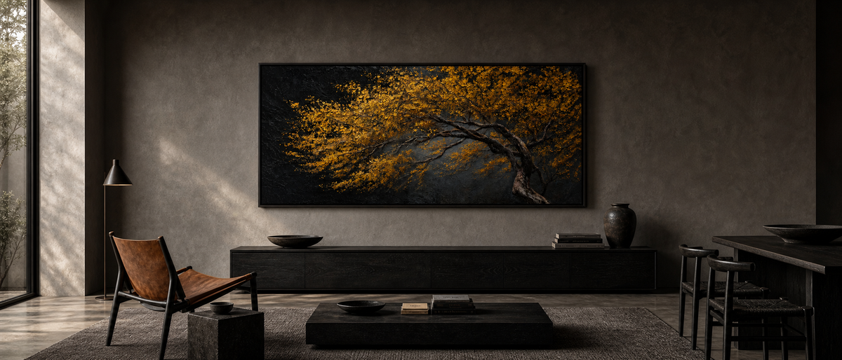 Golden Blossom Tree on Charcoal